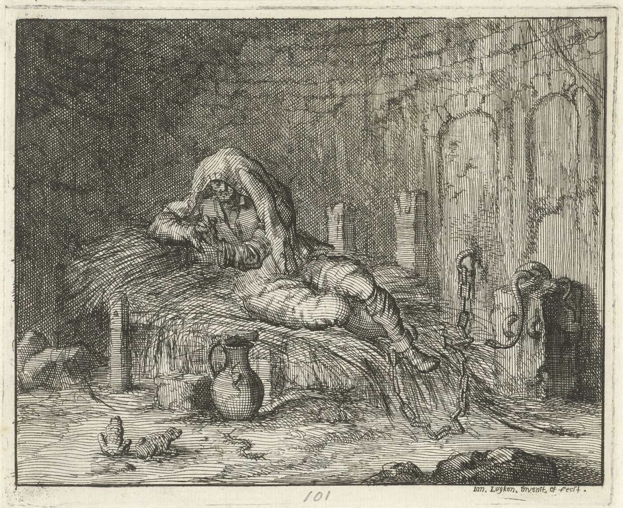 Georg Wanger vankilassa Bressanonessa, 1591 tekijältä Jan Luyken
