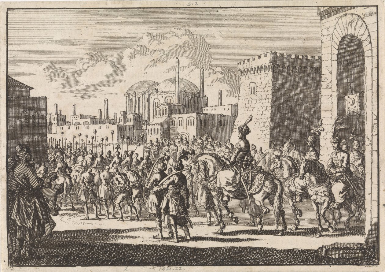 Sulttaani Mustafa II:n saapuminen Konstantinopoliin, 1695 tekijältä Jan Luyken