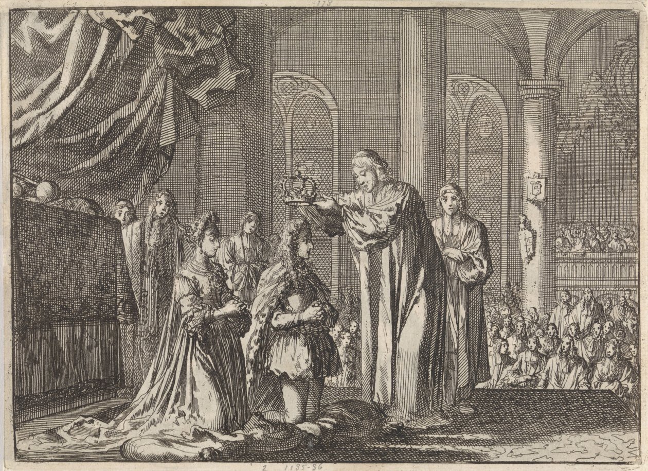 Canterburyn arkkipiispan kruunasi William III ja Maria II Stuart, 1689 tekijältä Jan Luyken