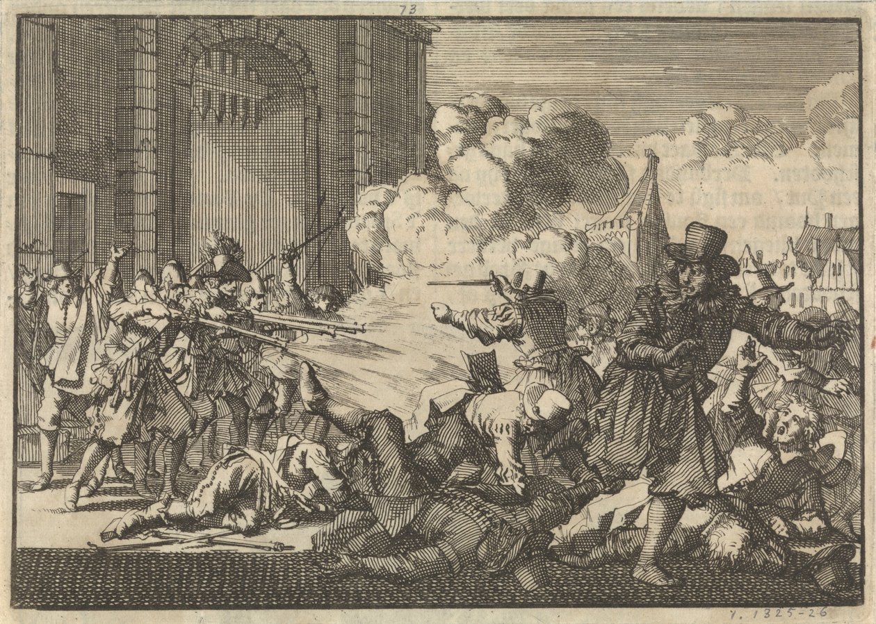Mellakka Rotterdamissa vastalauseministerin vangitsemisen jälkeen, 1621 tekijältä Jan Luyken