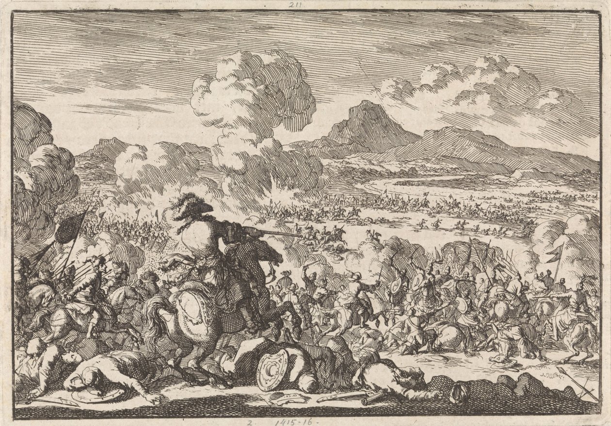 Prinssi Eugeniuksen voitto turkkilaisista Tisza-joella, 1697 tekijältä Jan Luyken