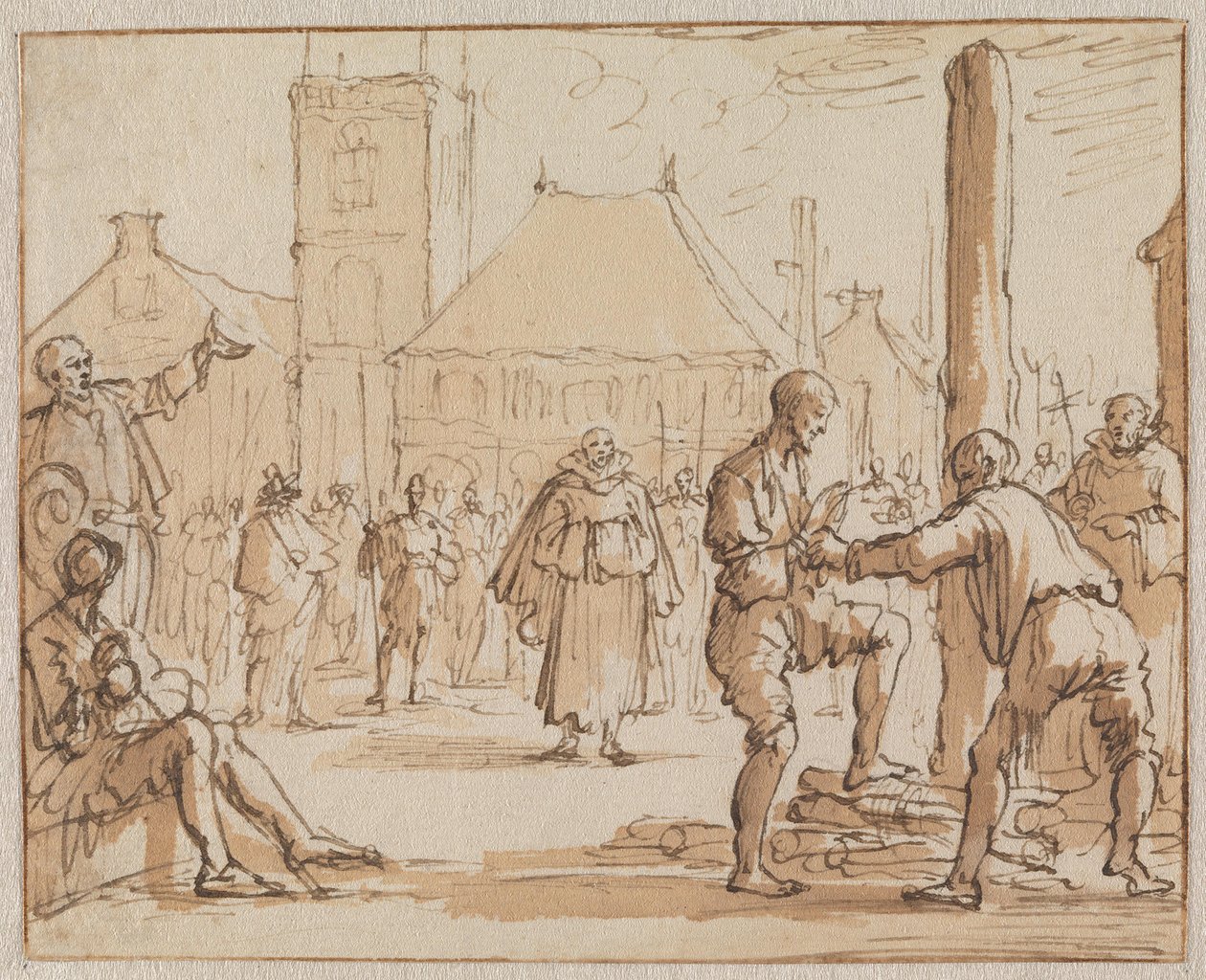 Pieter Bekjen nousee roviolle Amsterdamissa vuonna 1569 tekijältä Jan Luyken