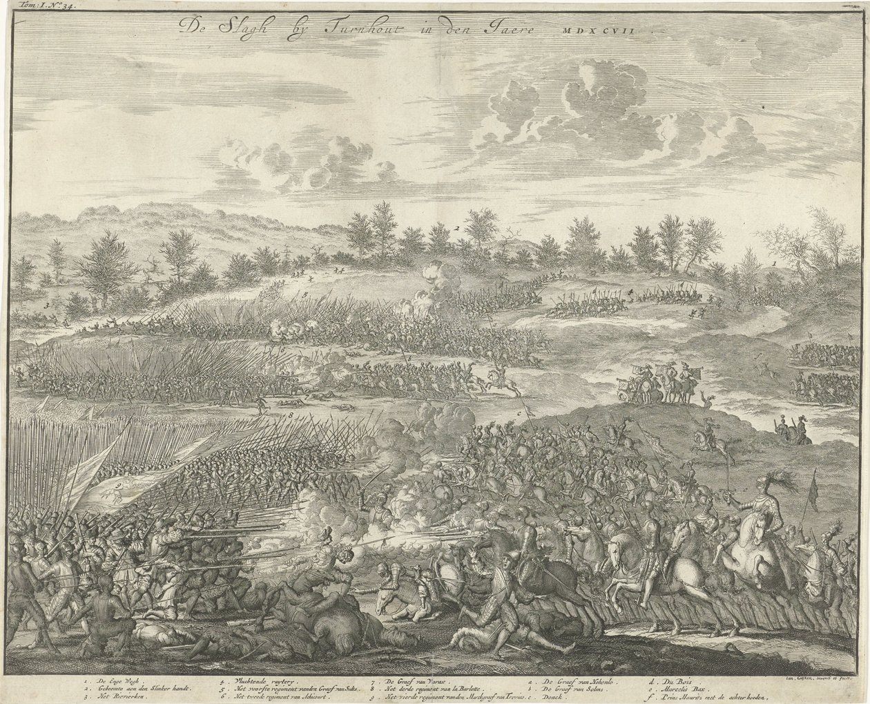 Turnhoutin taistelu, 1597 De Slagh, Turnhout in den Jaere MDXCVII (otsikko esineessä) tekijältä Jan Luyken