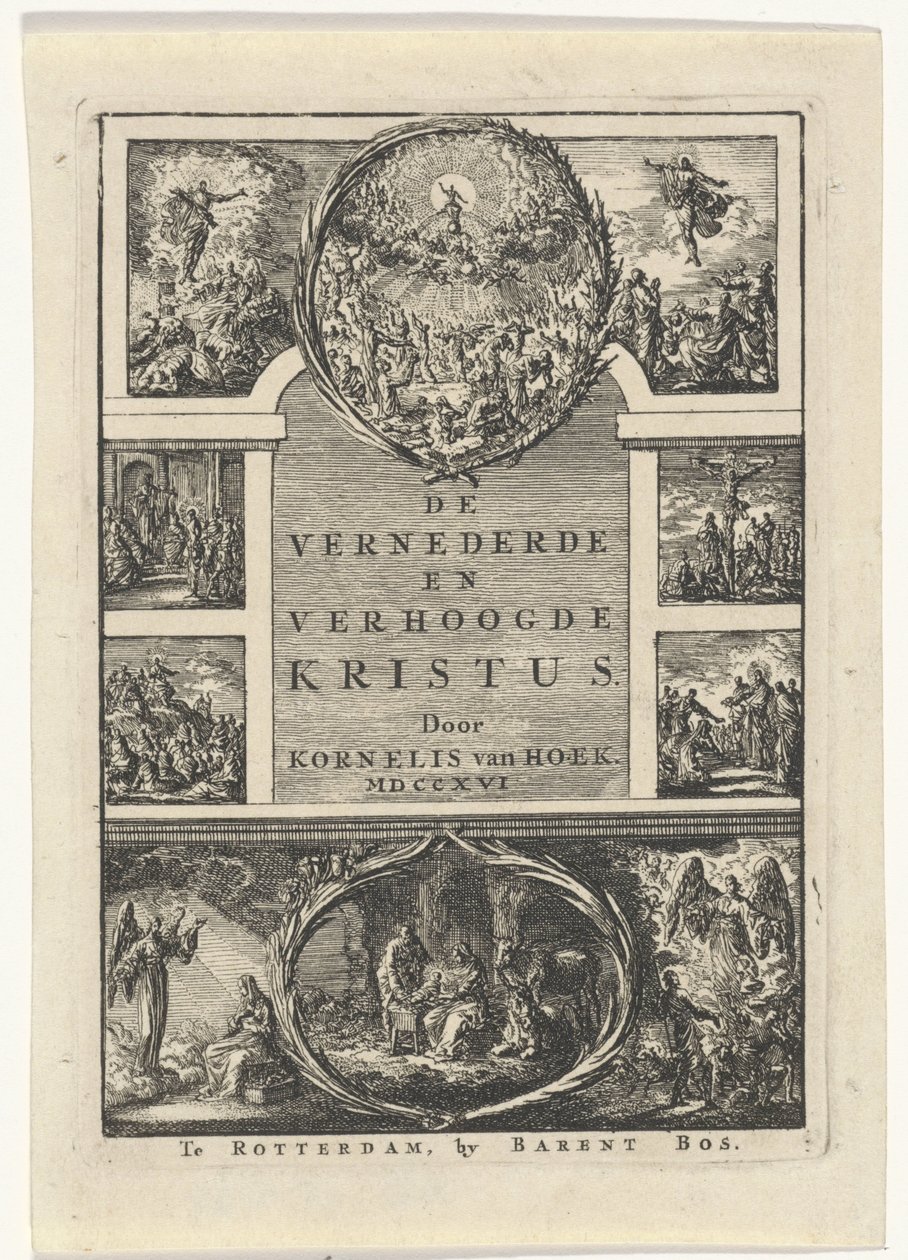 Nimisivu teokselle: Kornelis van Hoekin "Nöyrytetty ja korotettu Kristus", 1706 tekijältä Jan Luyken