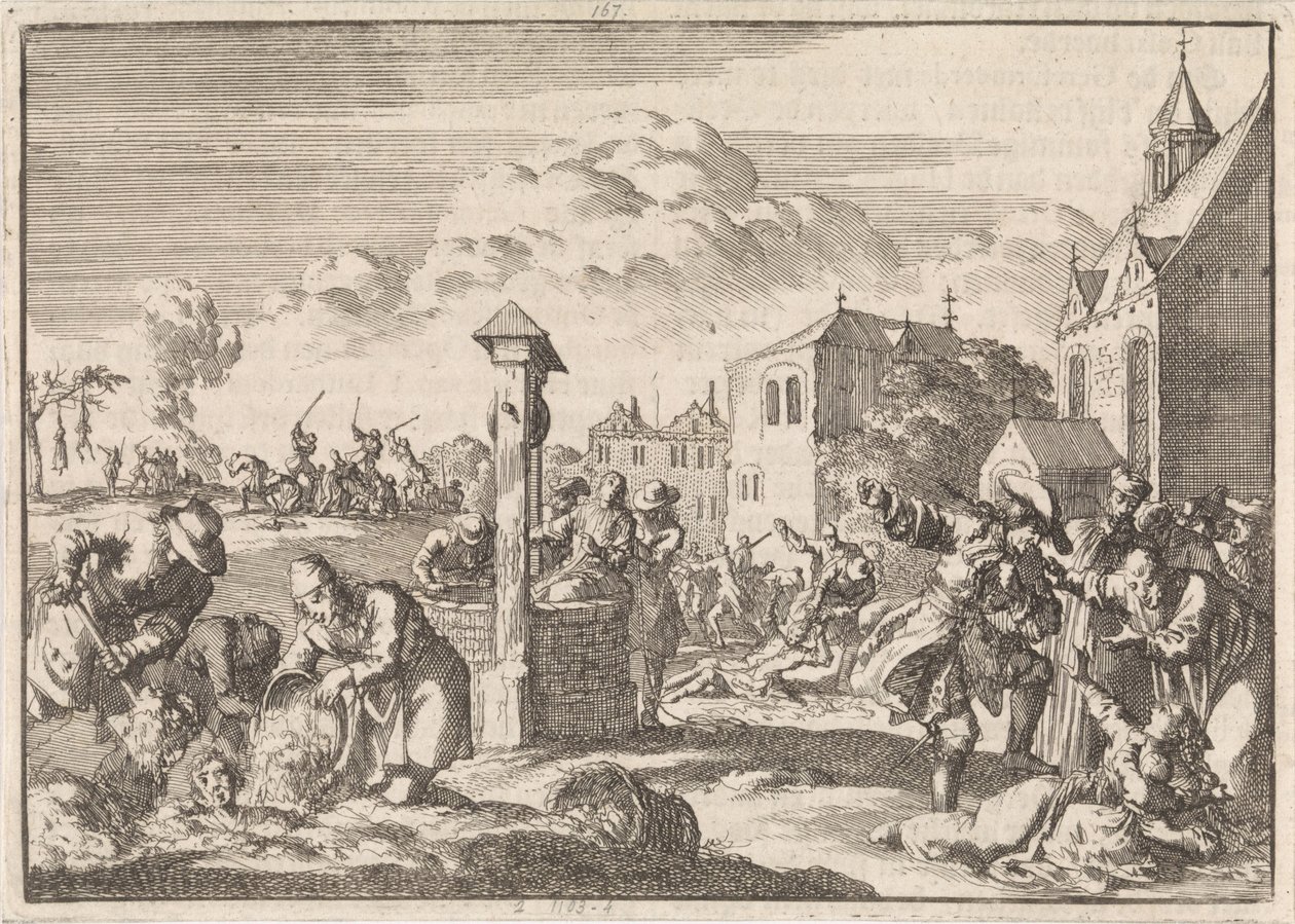 Marsautin protestanttien vainoaminen Niortissa, 1682 tekijältä Jan Luyken