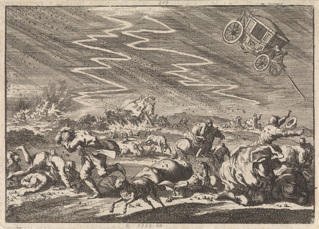 Voimakas ukkosmyrsky Donsenhausenissa Thüringenissä, 1674 tekijältä Jan Luyken