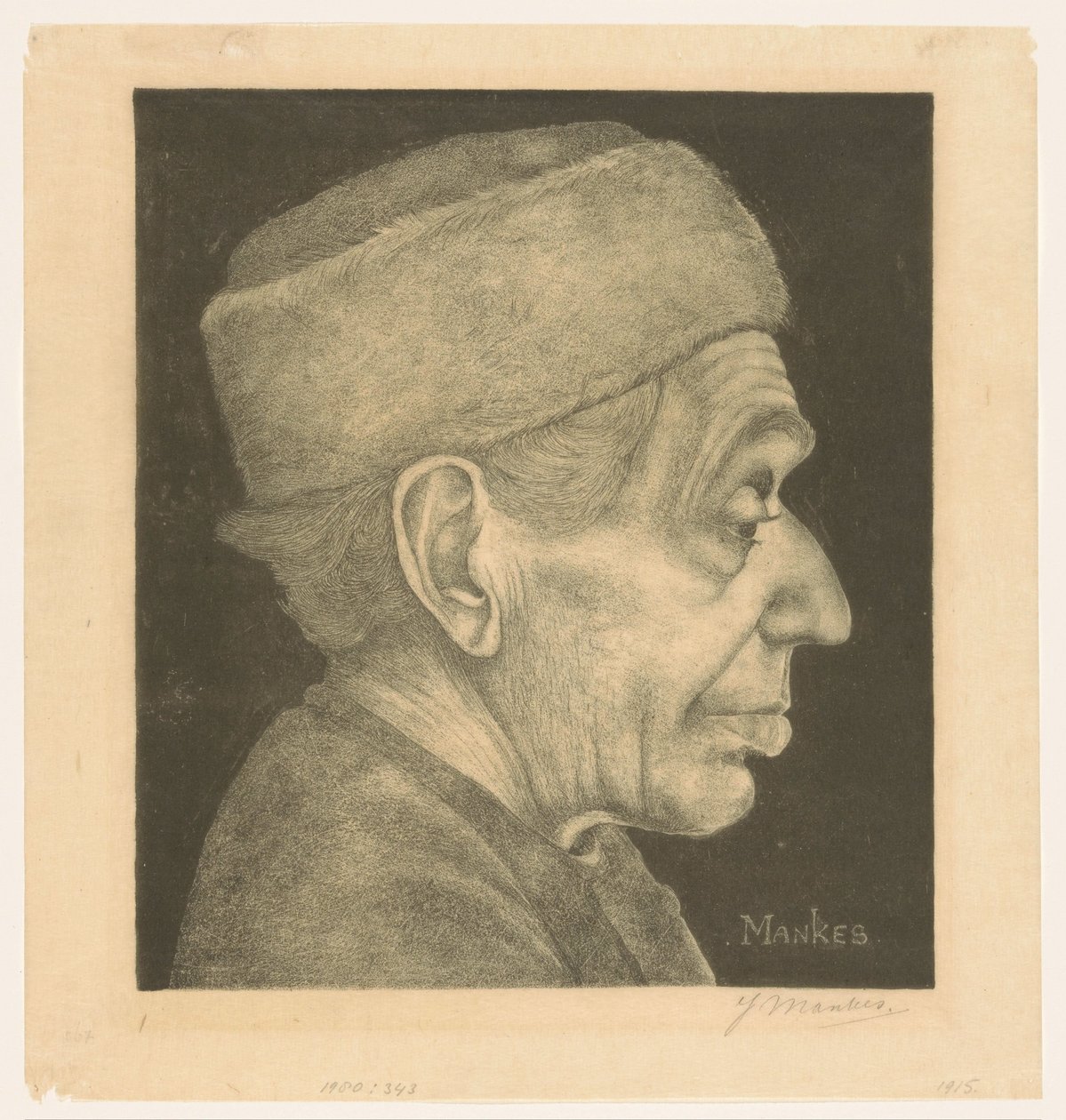 Douwen muotokuva hatun kanssa tekijältä Jan Mankes (signed by artist)