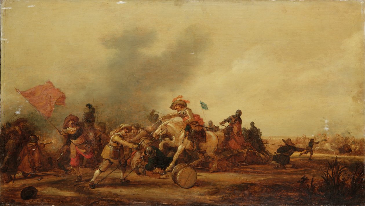Taistelu ratsuväen ja jalkasotilaiden välillä, 1634 tekijältä Jan Martszen de Jonge