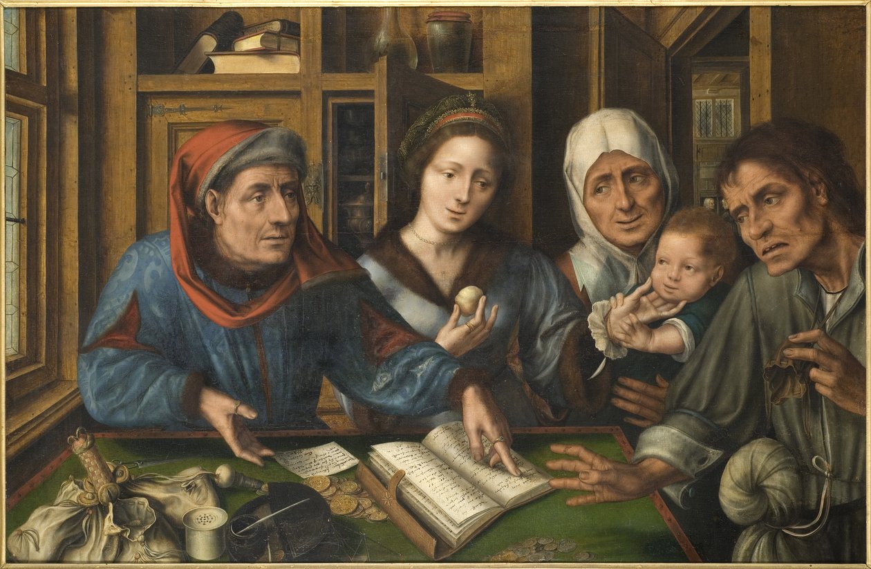 Kymmenysten maksaminen (veronkantaja) - Kymmenykset, kirjoittanut Massys (Matsys), tammikuu (1510-1575). öljy puulle tekijältä Jan Massys