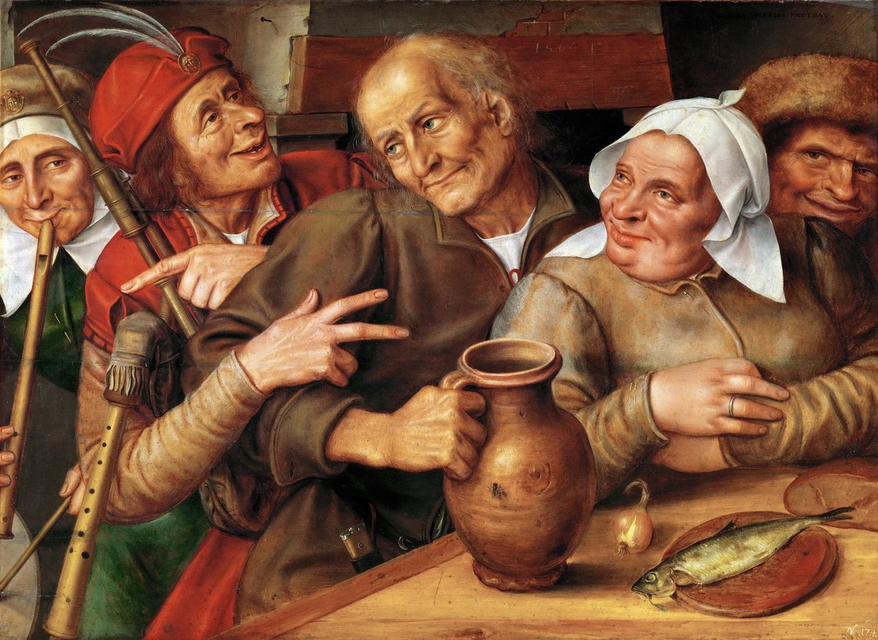 A Merry Company - A Merry Company, kirjoittanut Massys (Matsys), tammikuu (1510-1575). öljy puulle tekijältä Jan Massys