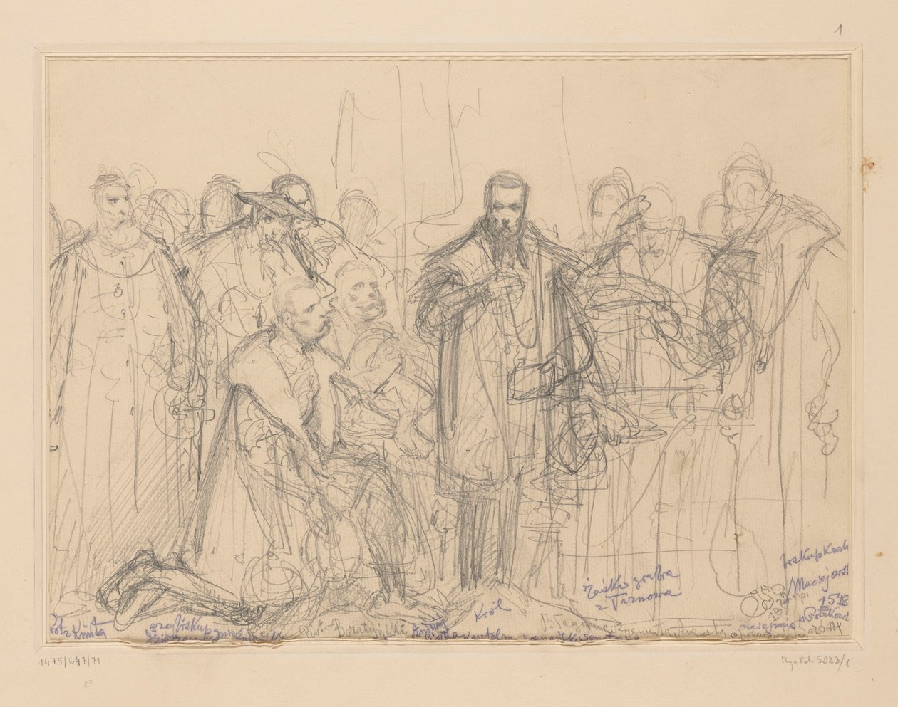 Zygmunt Augustin pyyntö hylätä Barbara, luonnos tekijältä Jan Matejko