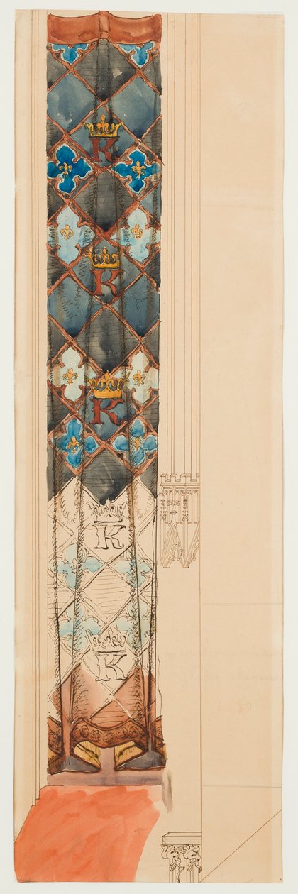 Kartonskizze für die Polychromie der Marienkirche - Fries mit geometrischem Muster tekijältä Jan Matejko
