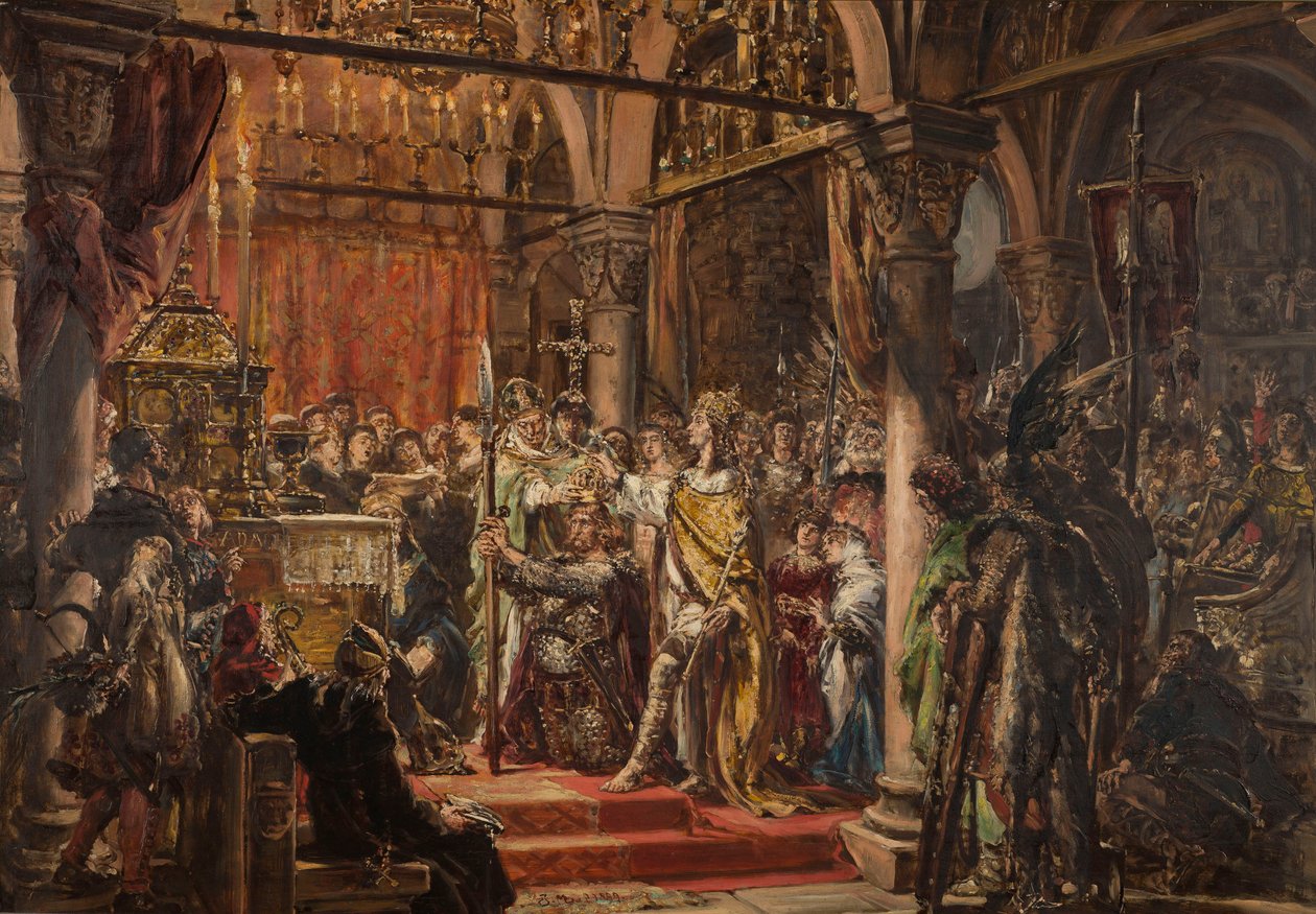 Ensimmäisen kuninkaan kruunajaiset. R.P. 1001 tekijältä Jan Matejko