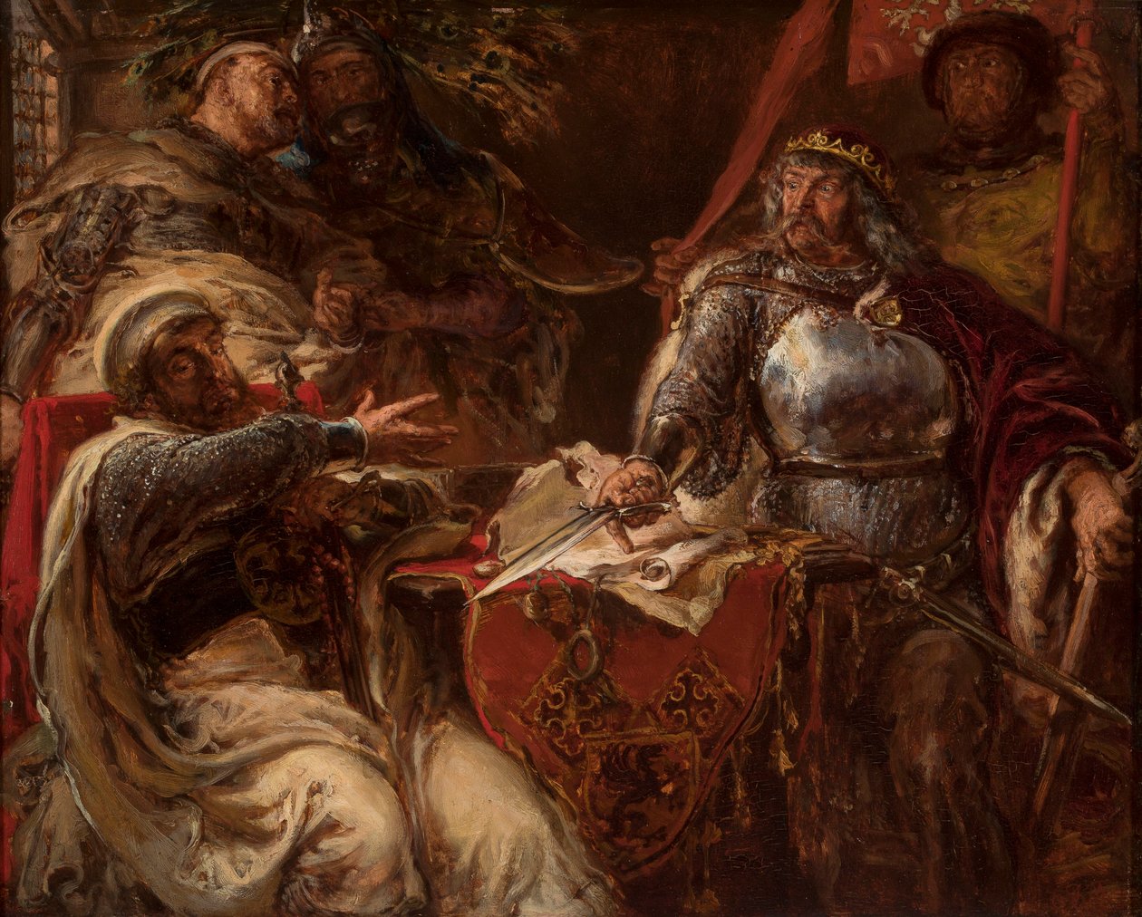 Kuningas Władysław Łokietek katkaisee neuvottelut saksalaisen ritarikunnan kanssa tekijältä Jan Matejko