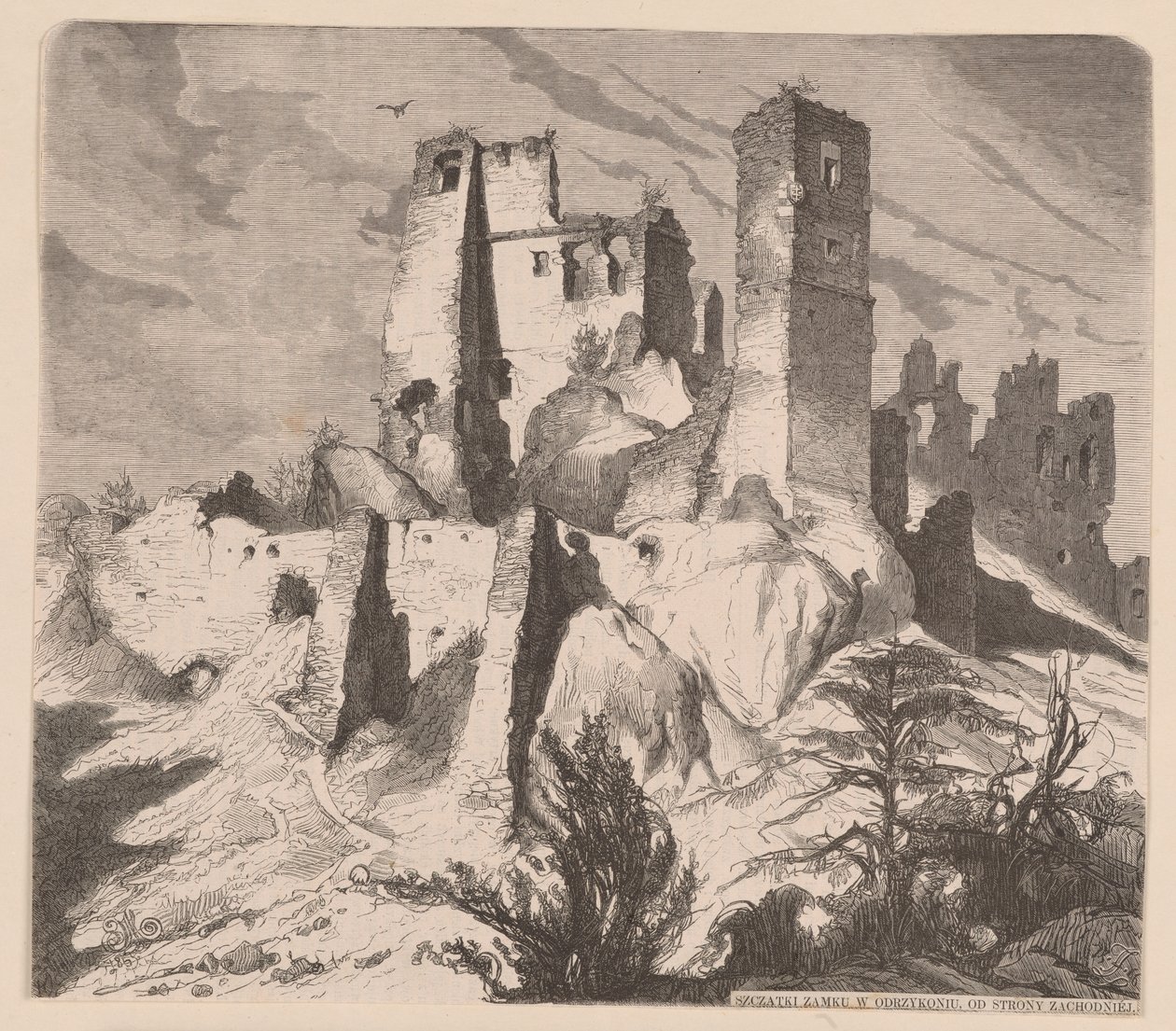 Odrzykońin linnan rauniot, 1865 - puupiirros Jan Matejkon piirustuksen mukaan tekijältä Jan Matejko