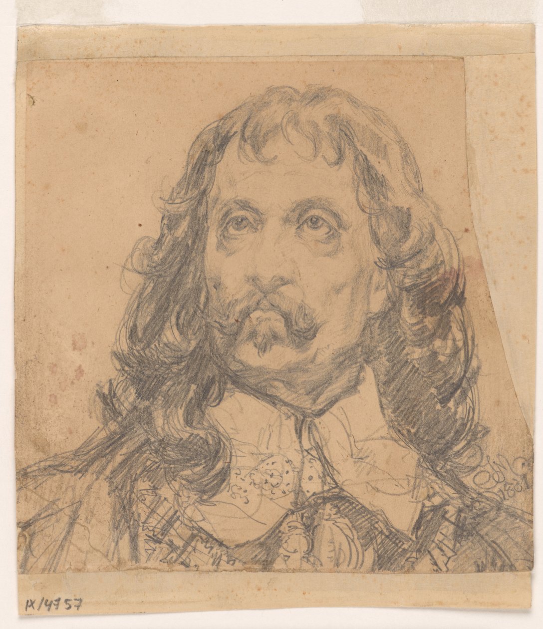 Jan Kazimierzin pään muotokuva-luonnos (todennäköisesti maalauksen luonnos). tekijältä Jan Matejko