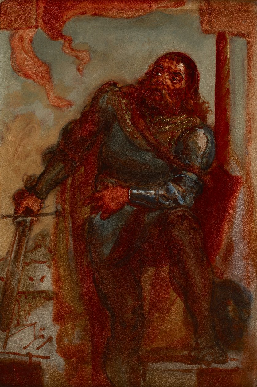 Luonnos maalaukseen "Wacław Wilczek puolustamassa Třebíčin benediktiiniluostaria Määrissä vuonna 1468 Matias Corvinusta vastaan" tekijältä Jan Matejko