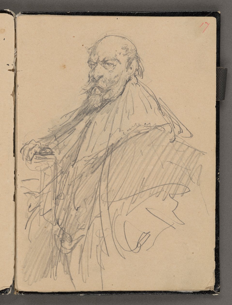 Jan Matejkon luonnoskirja vuosilta 1861-1863. Yksipuolinen piirustus. Etupuoli: luonnos historiallista pukua käyttävästä miehestä. tekijältä Jan Matejko