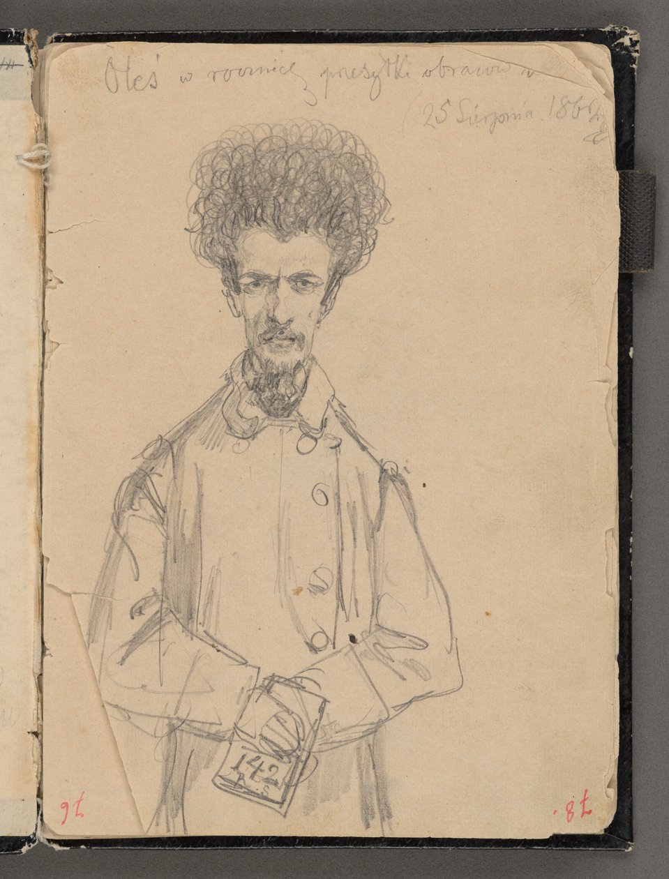 Jan Matejkon luonnoskirja vuosilta 1861-1863. Yksipuolinen piirustus. Kääntöpuoli: Aleksander Gryglewski (kolmivartalokuva). tekijältä Jan Matejko
