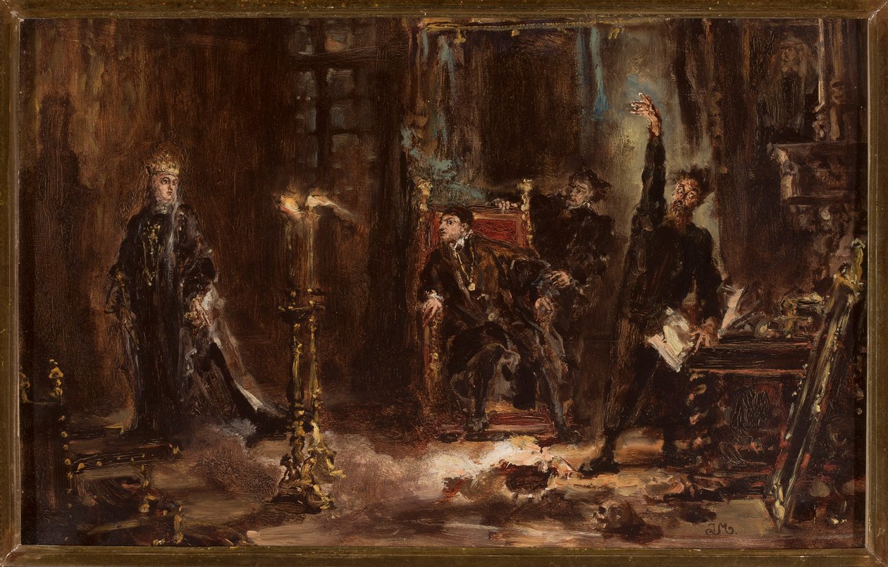 Twardowski kutsuu Barbaran hengen Sigismund Augustin eteen, luonnos tekijältä Jan Matejko