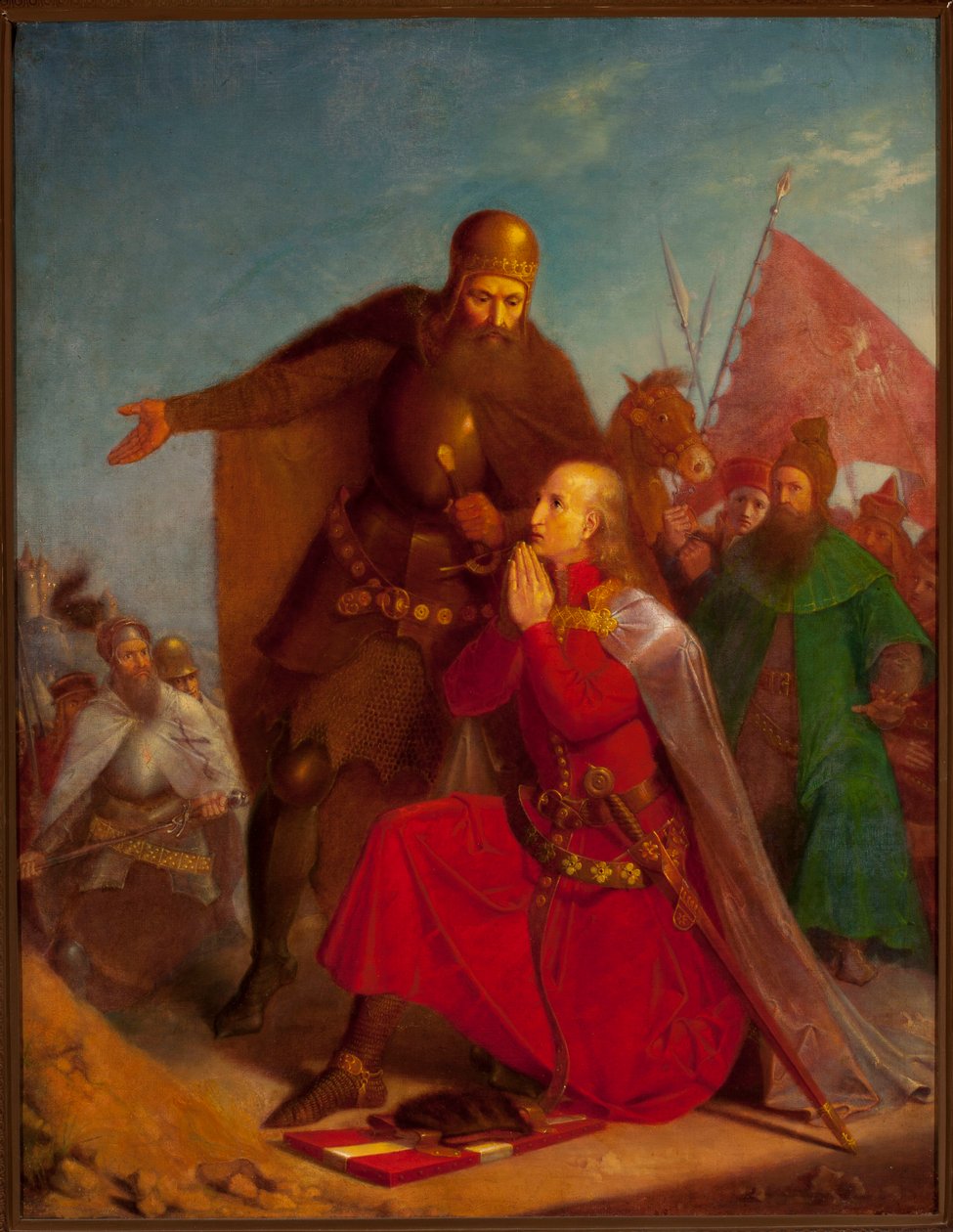 Władysław Jagiełło ja Witold rukoilemassa ennen Grunwaldin taistelua tekijältä Jan Matejko