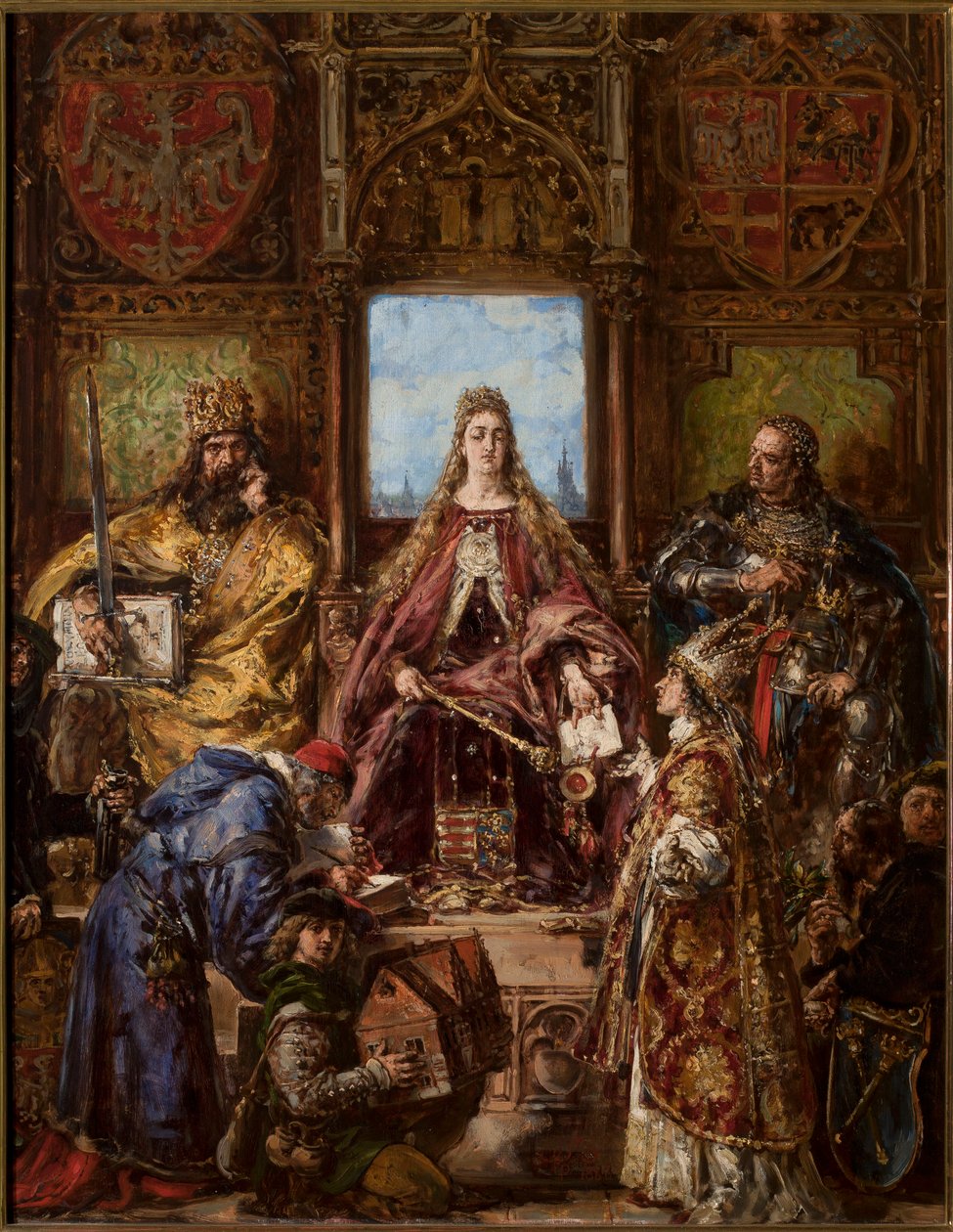 Pääkoulun perustaminen, joka vahvistettiin siirtämällä se Krakovaan. R.P. 1361-1399-1400 tekijältä Jan Matejko