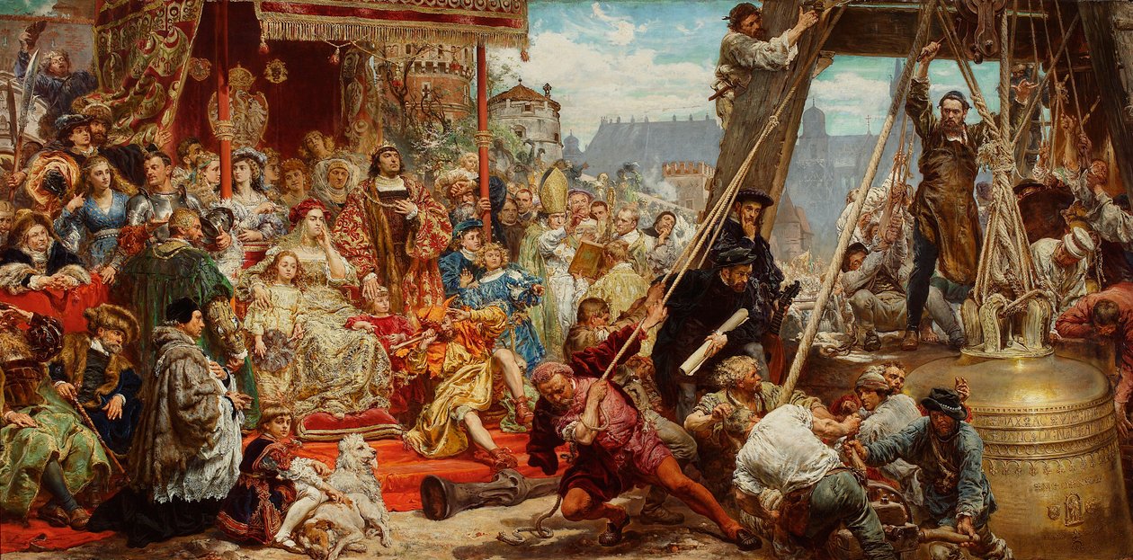 Zygmunt-kellon ripustaminen Krakovan katedraalin torniin vuonna 1521 tekijältä Jan Matejko