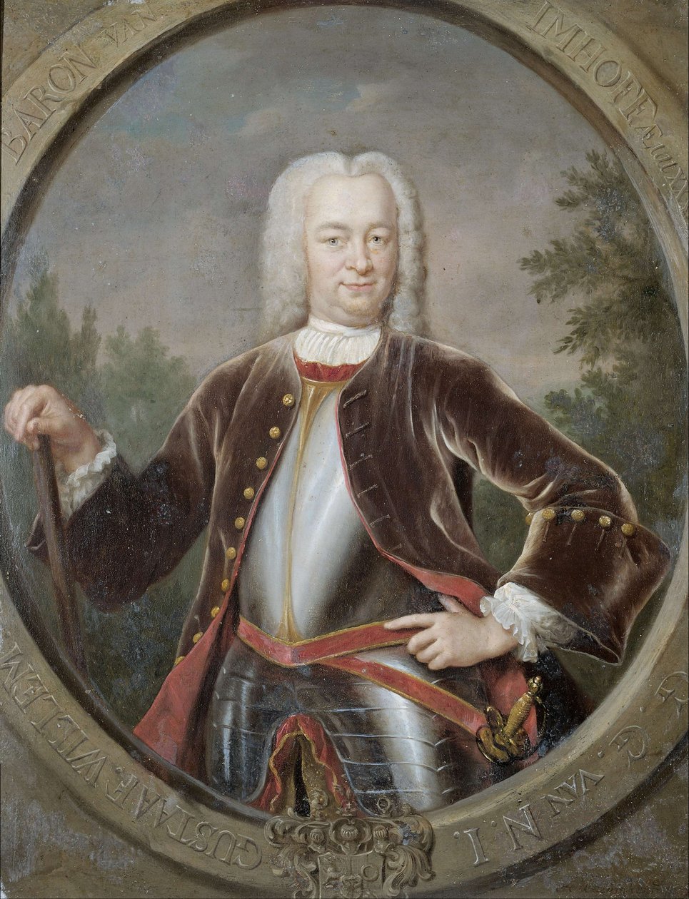 Hollantilainen: Gustaaf Willem baron van Imhoff (1705-50). Kenraalikuvernööri (1743-50) Alankomaiden Itä-Intian komppanian kenraalikuvernöörin Gustaaf Willem van Imhoffin muotokuva. tekijältä Jan Maurits Quinkhard