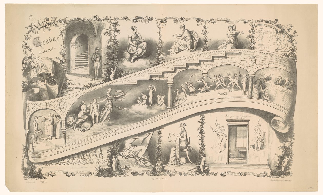 Esittely Leidenin opiskelijan urasta, 1871 Gradus Academici (nimi esineessä) tekijältä Jan Mesker