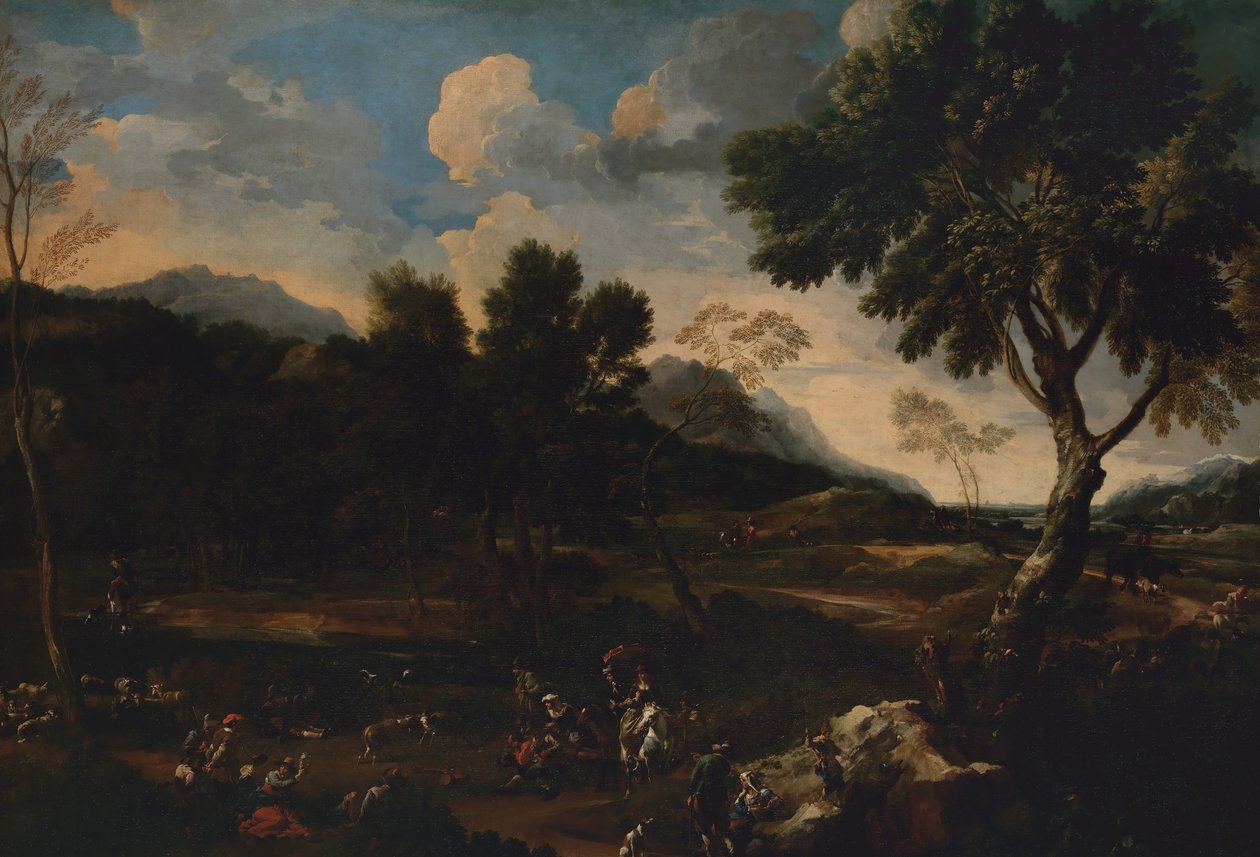 Maisema kahden oinaan välisessä taistelussa, n. 1640. tekijältä Jan Miel