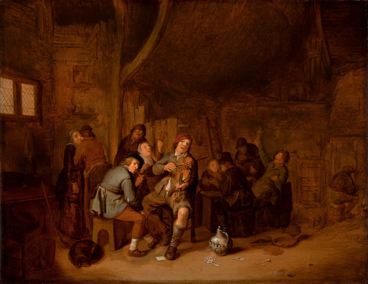 Figuurit tupakoivat ja soittavat musiikkia majatalossa, n. 1640 (öljy paneelille) tekijältä Jan Miense Molenaer
