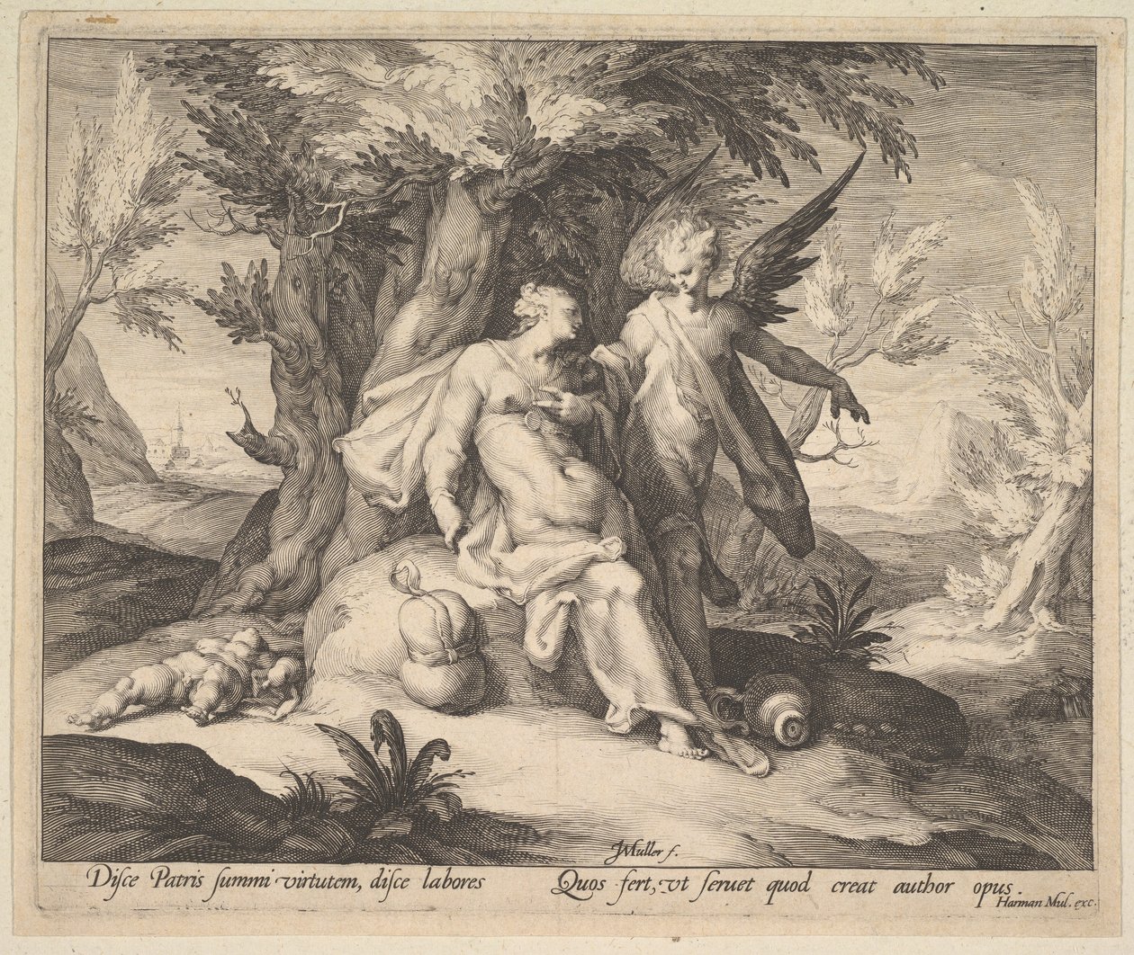 Hagar autiomaassa Enkelin lohduttama, n. 1609. tekijältä Jan Muller