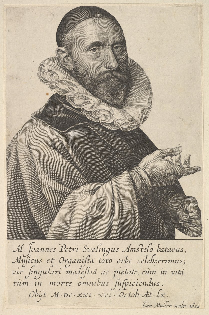Jan Pietersz Sweelinckin muotokuva, urkuri ja muusikko Amsterdamissa, 1624. tekijältä Jan Muller