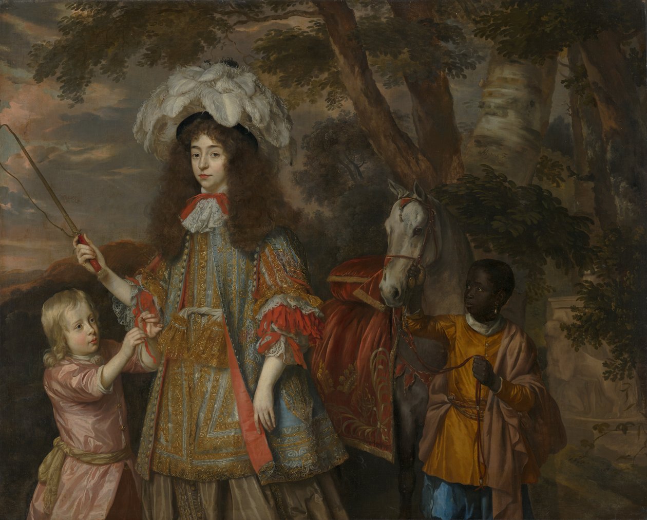 Muotokuva Mariasta Oranssista (1642-1688), Hendrik van Zuijlesteinin (k. 1673) ja palvelijan kanssa, 1665 tekijältä Jan Mytens or Mijtens