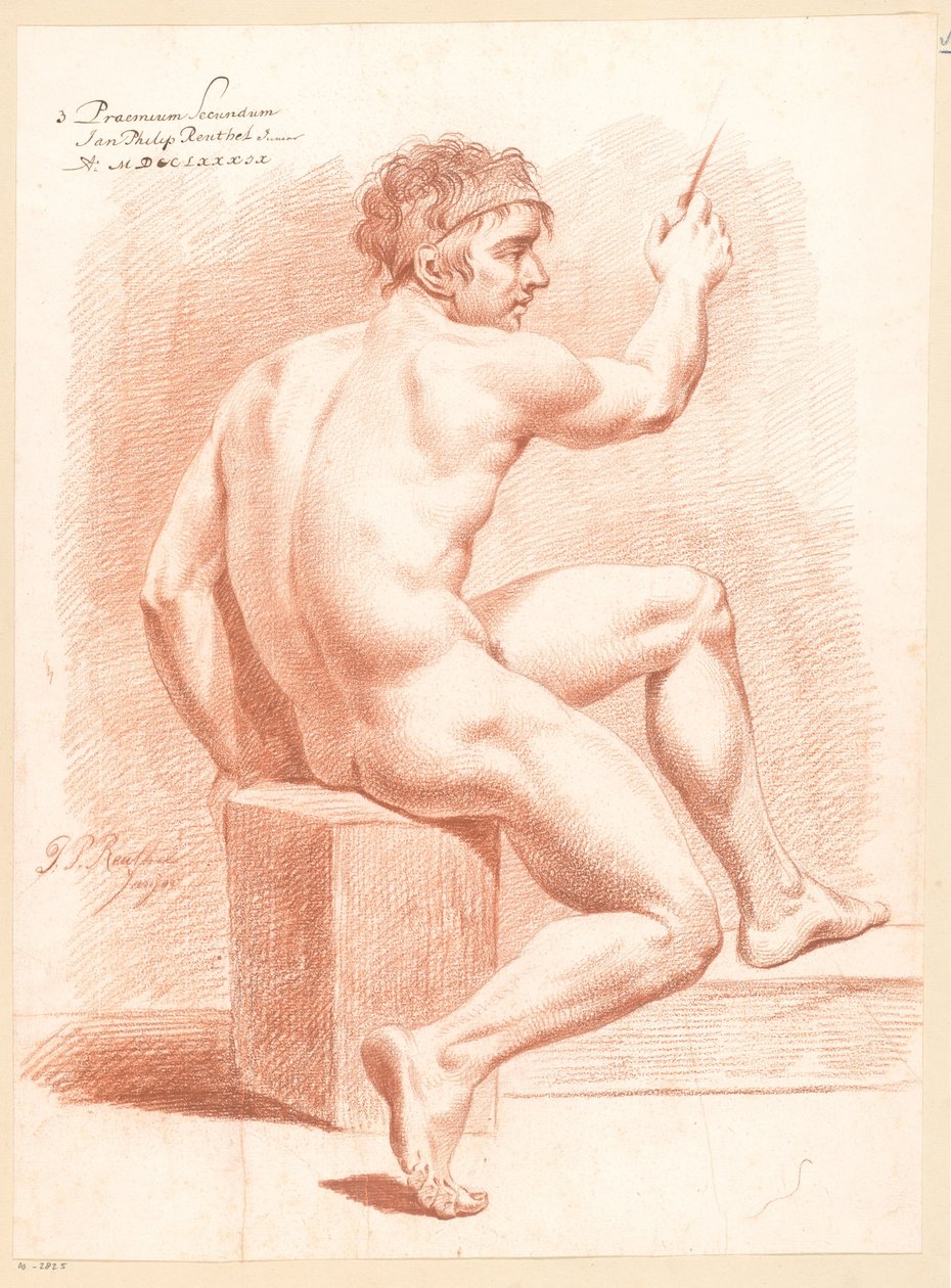 Istuva alaston mies, takaa katsottuna (2. palkinto 1789) tekijältä Jan Philip Reuthel jr.