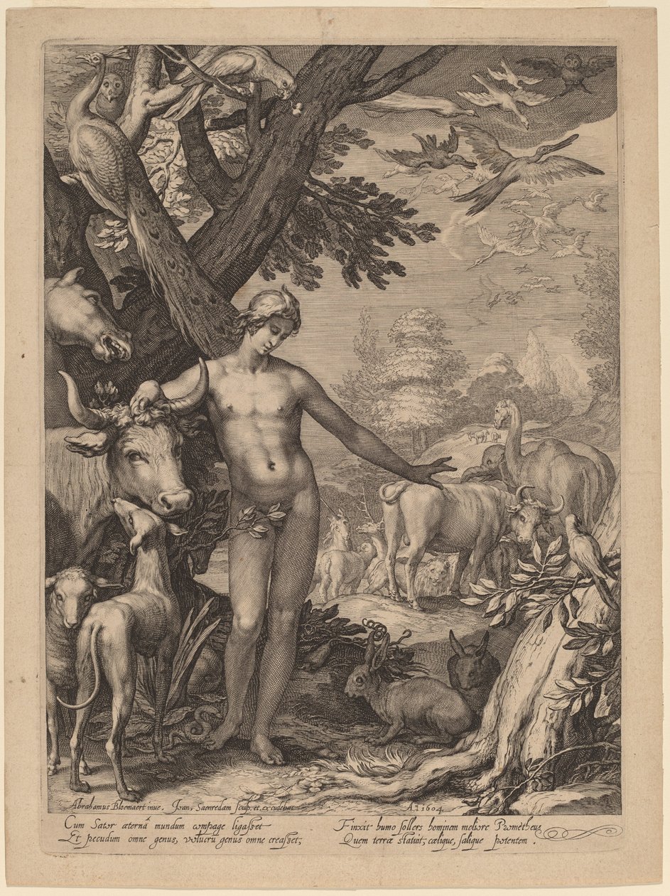 Adam nimeää eläimiä tekijältä Jan Pietersz Saenredam after Abraham Bloemaert