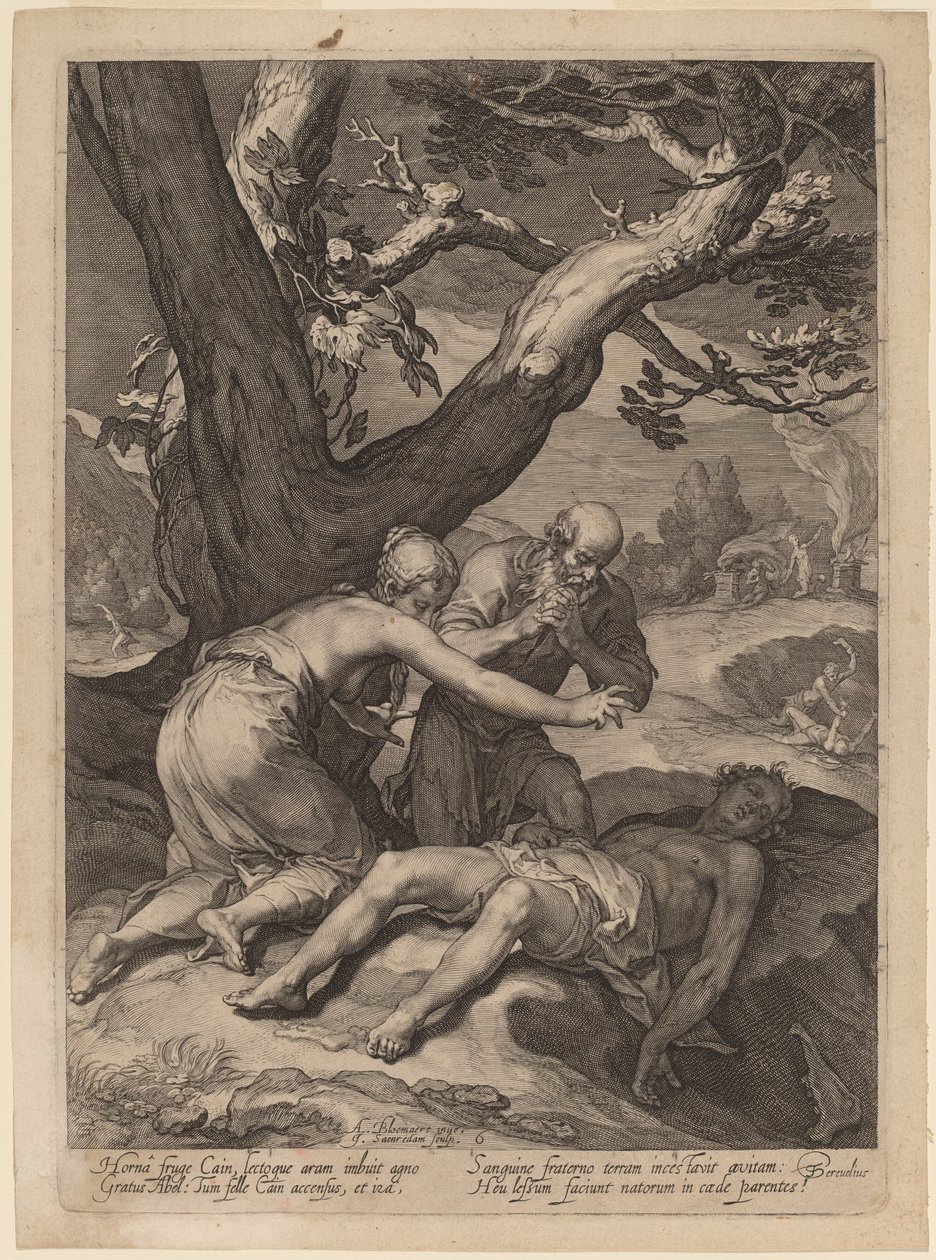 Aadam ja Eeva valittavat Abelin ruumista tekijältä Jan Pietersz Saenredam after Abraham Bloemaert