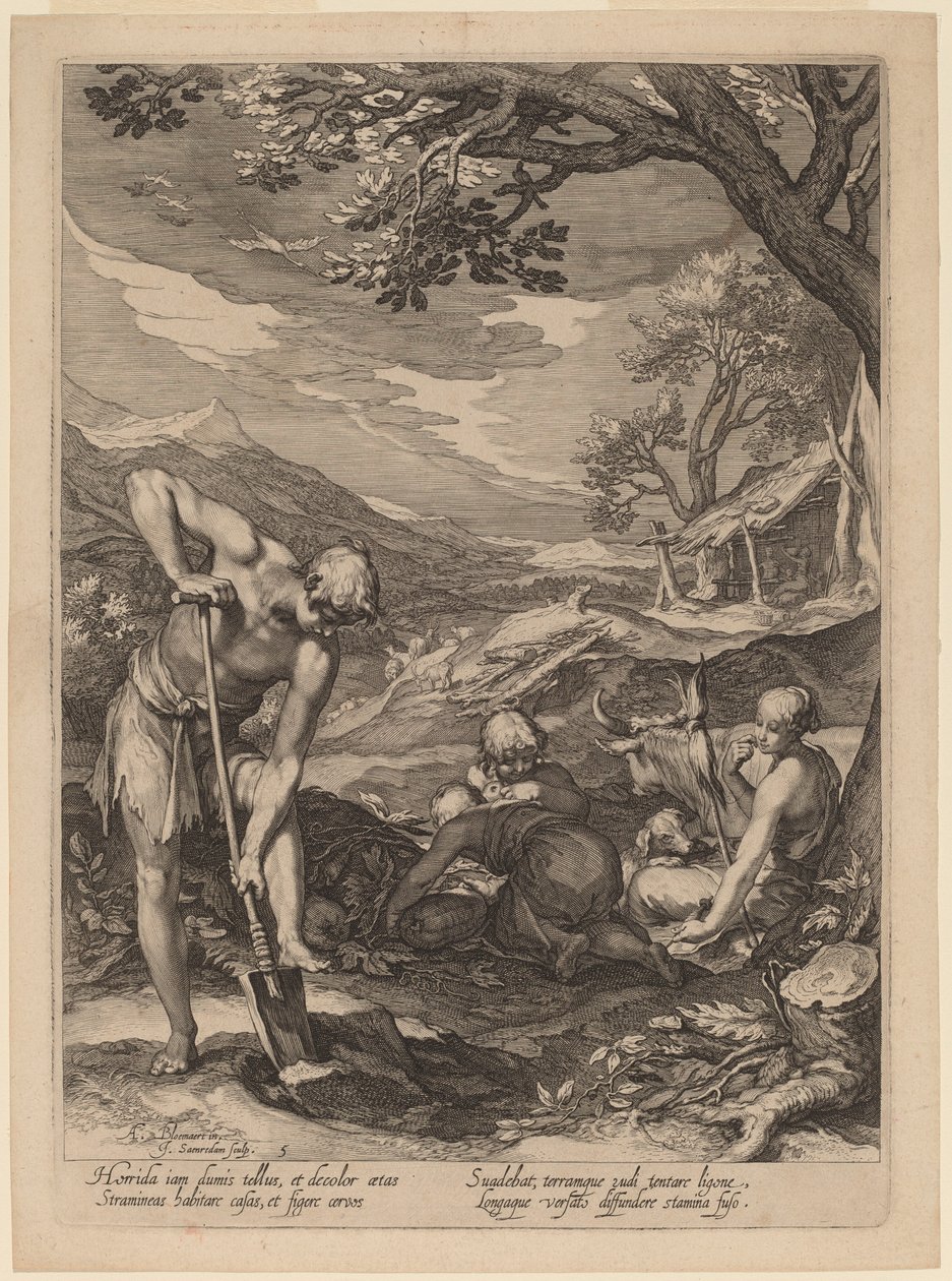 Adam ja Eeva työskentelevät tekijältä Jan Pietersz Saenredam after Abraham Bloemaert