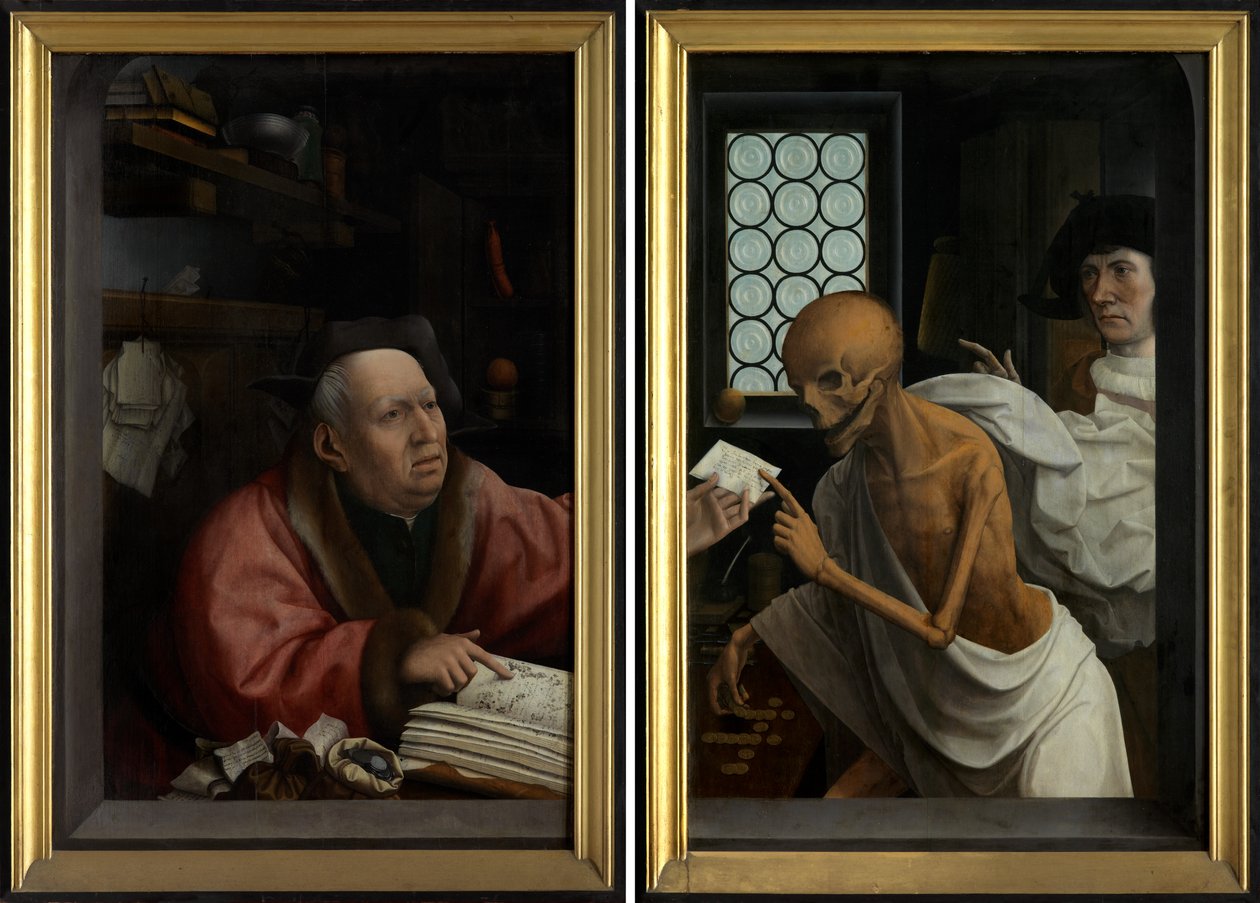 Death and the Miser, n. 1515-21 (öljy paneelille) tekijältä Jan Provoost