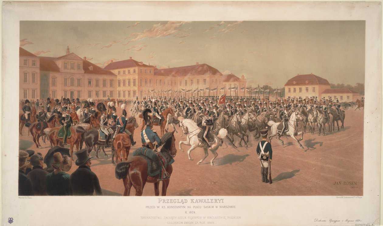 Venäjän suurruhtinas Konstantinus Pavlovich ratsuväen katsauksessa Saxon Squarella Varsovassa, 1824 tekijältä Jan Rosen