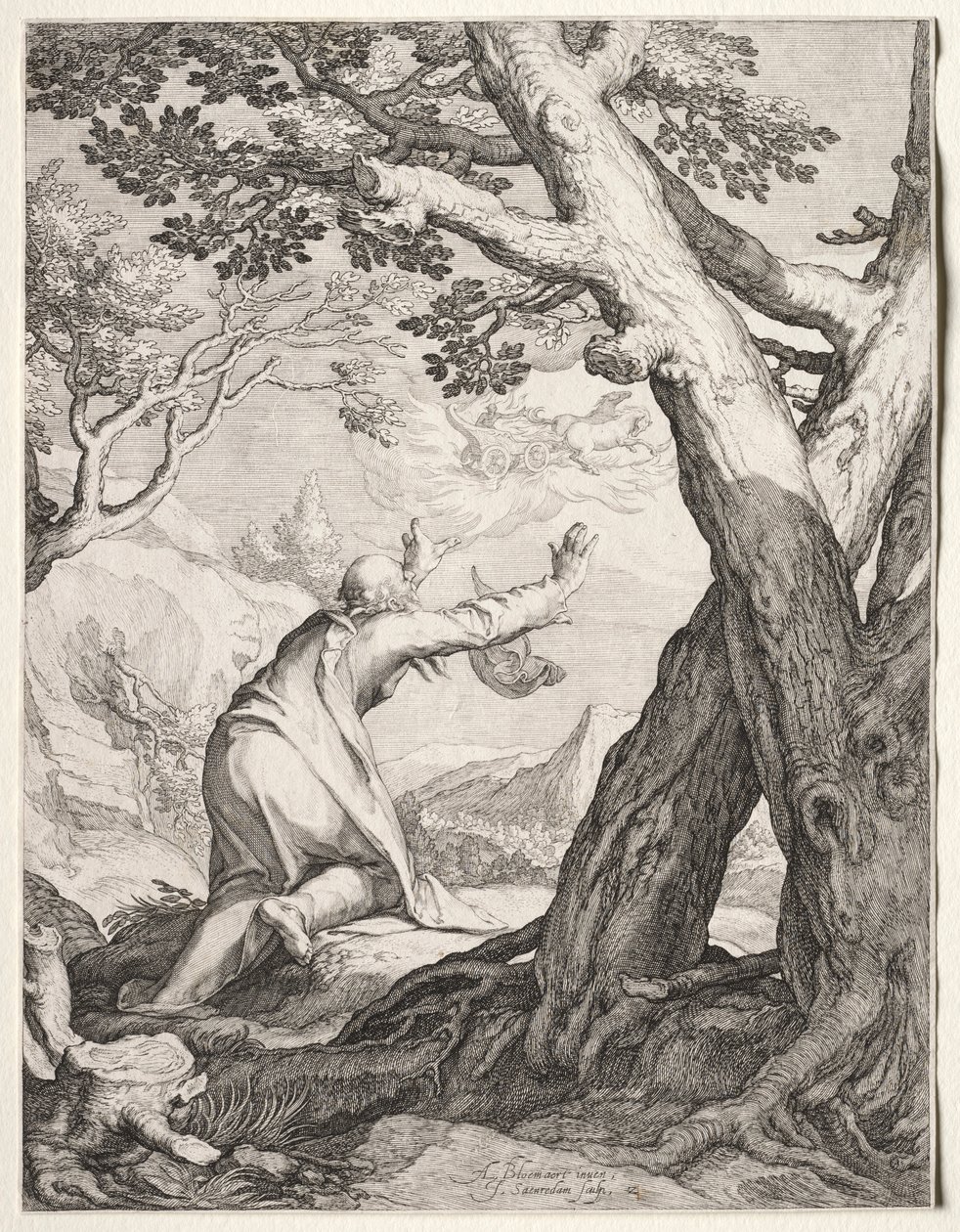 Elisa ja Eliahs Chariot of Fire, 1604. tekijältä Jan Saenredam