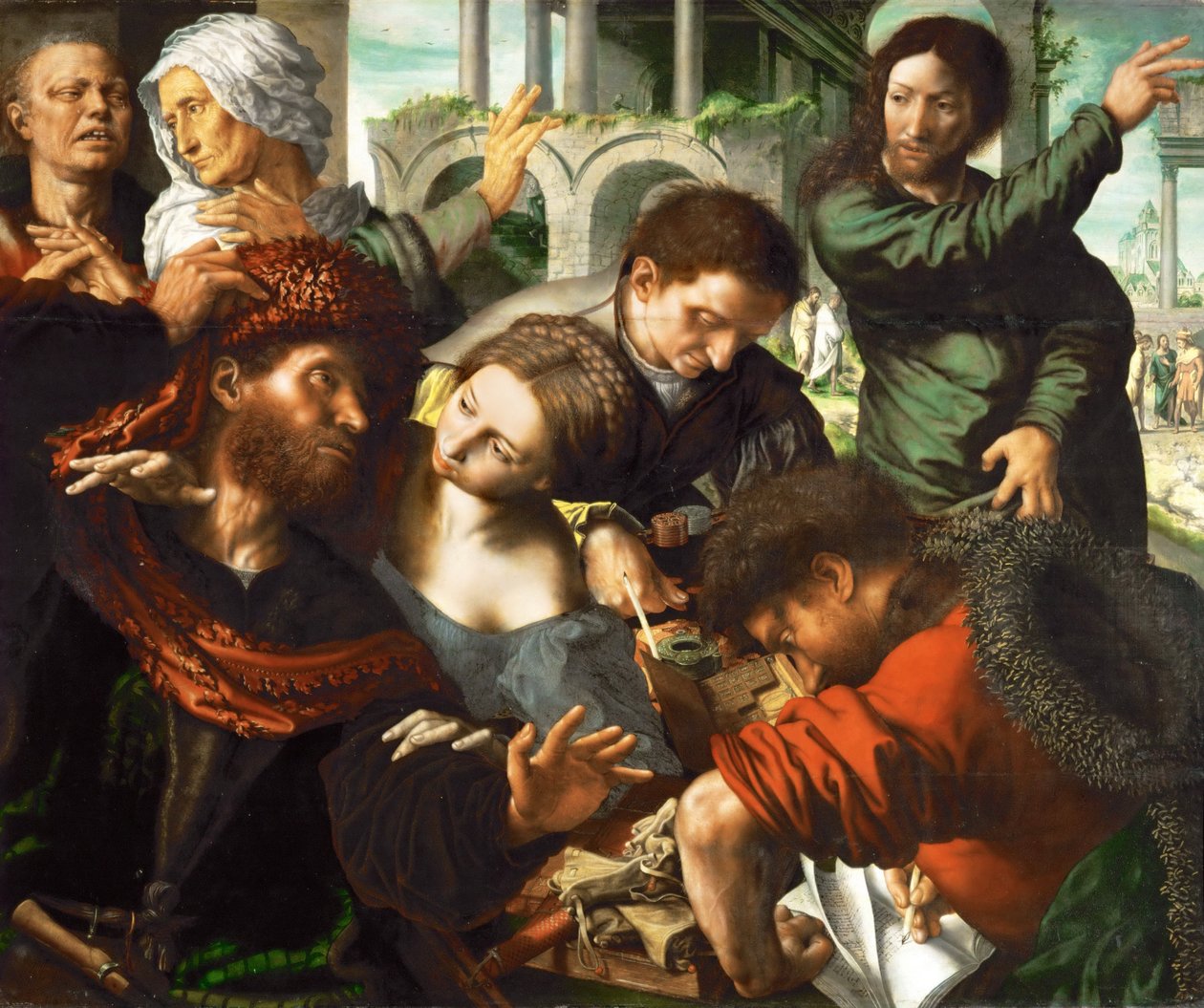 Pyhän Matteuksen kutsumus - Jan Sanders van Hemessen (n. 1500 - n. 1566). Öljy puulle, c. 1548. Mitat : 114x137 cm. Taidehistoriallinen museo, Vienne tekijältä Jan Sanders van Hemessen