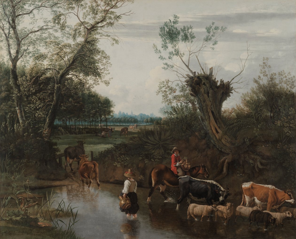 Talonpojat ylittävät puroa, noin 1670 (öljy kankaalle). tekijältä Jan Siberechts