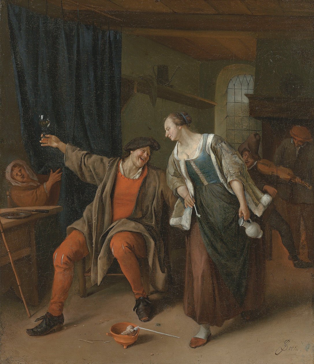 Talonpoikaispariskunta juhlii majatalossa. tekijältä Jan Steen
