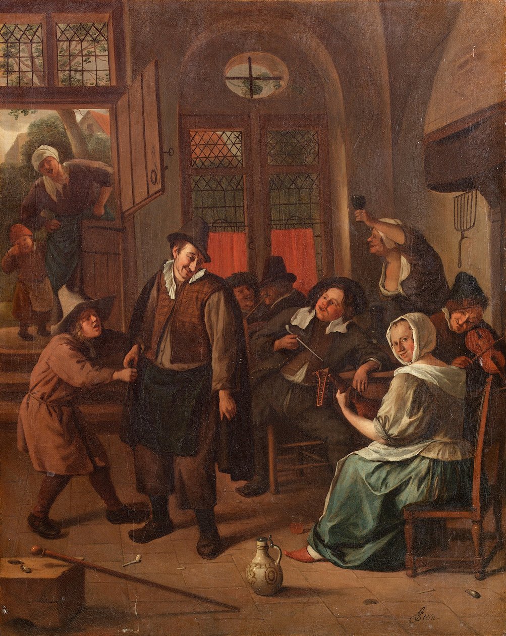 Hollanti: Iloinen yritys sisätiloissa A Tavernan kohtaus tekijältä Jan Steen