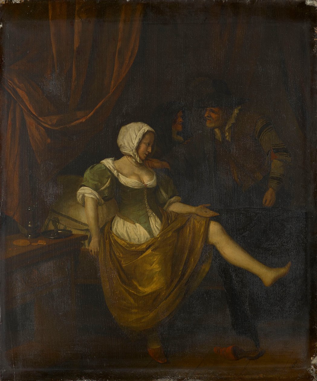 Kohtaus bordellissa, jossa vanha mies antaa tytölle rahaa tekijältä Jan Steen