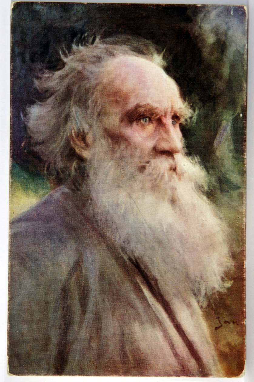 Kirjallisuus. Venäläinen kirjailija Leo Tolstoi. Postikortti, Jan Styka, Ranska, n. 1910 (postikortti) tekijältä Jan Styka