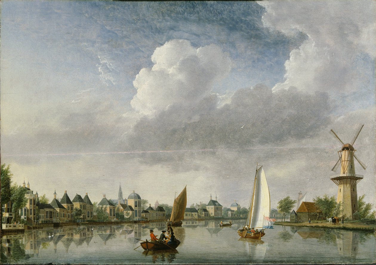 Spaarne-joki Haarlemissa, 1750. tekijältä Jan Ten Compe