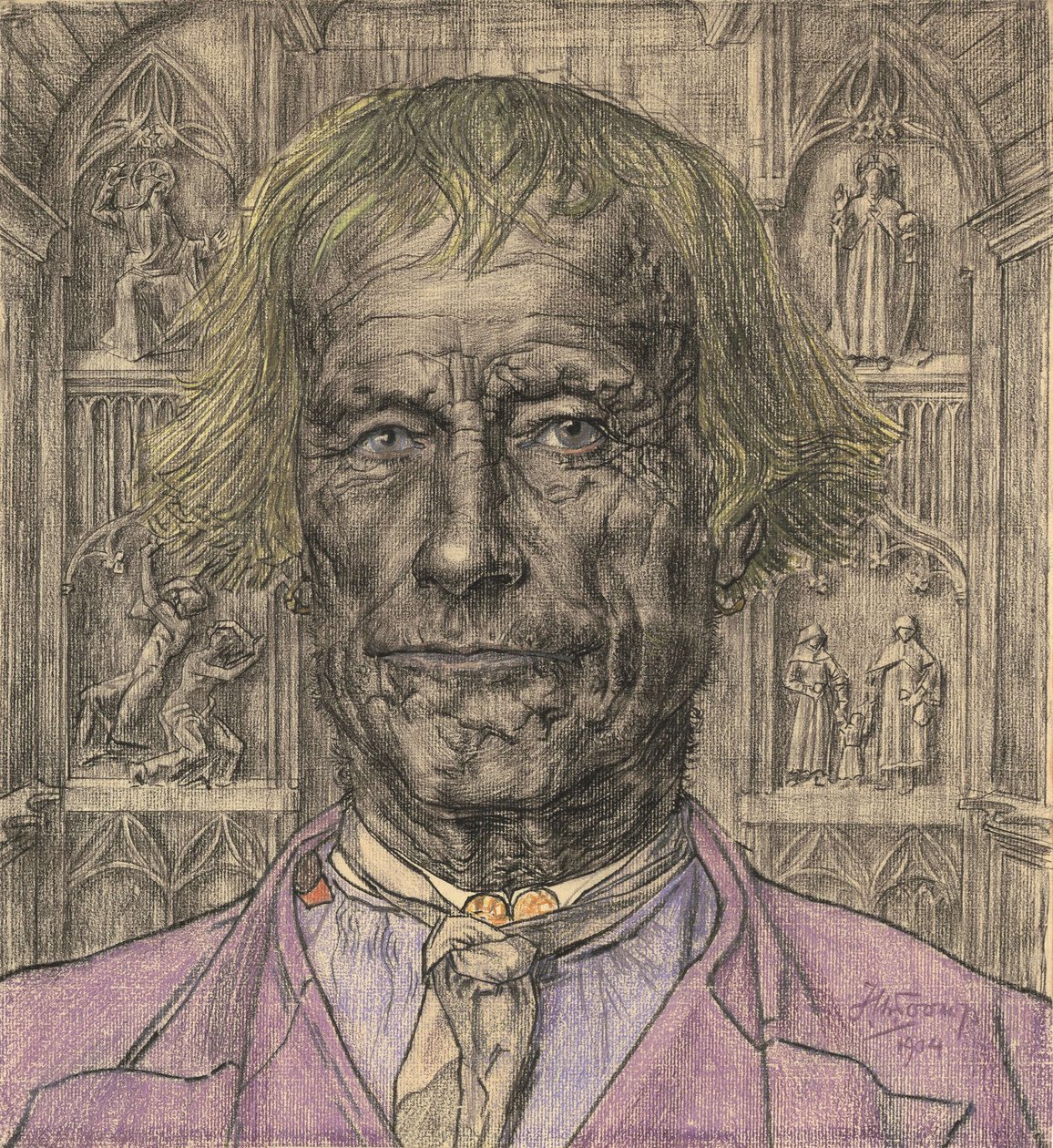 Muotokuva vanhasta talonpojasta katedraalin edessä, 1904. tekijältä Jan Toorop