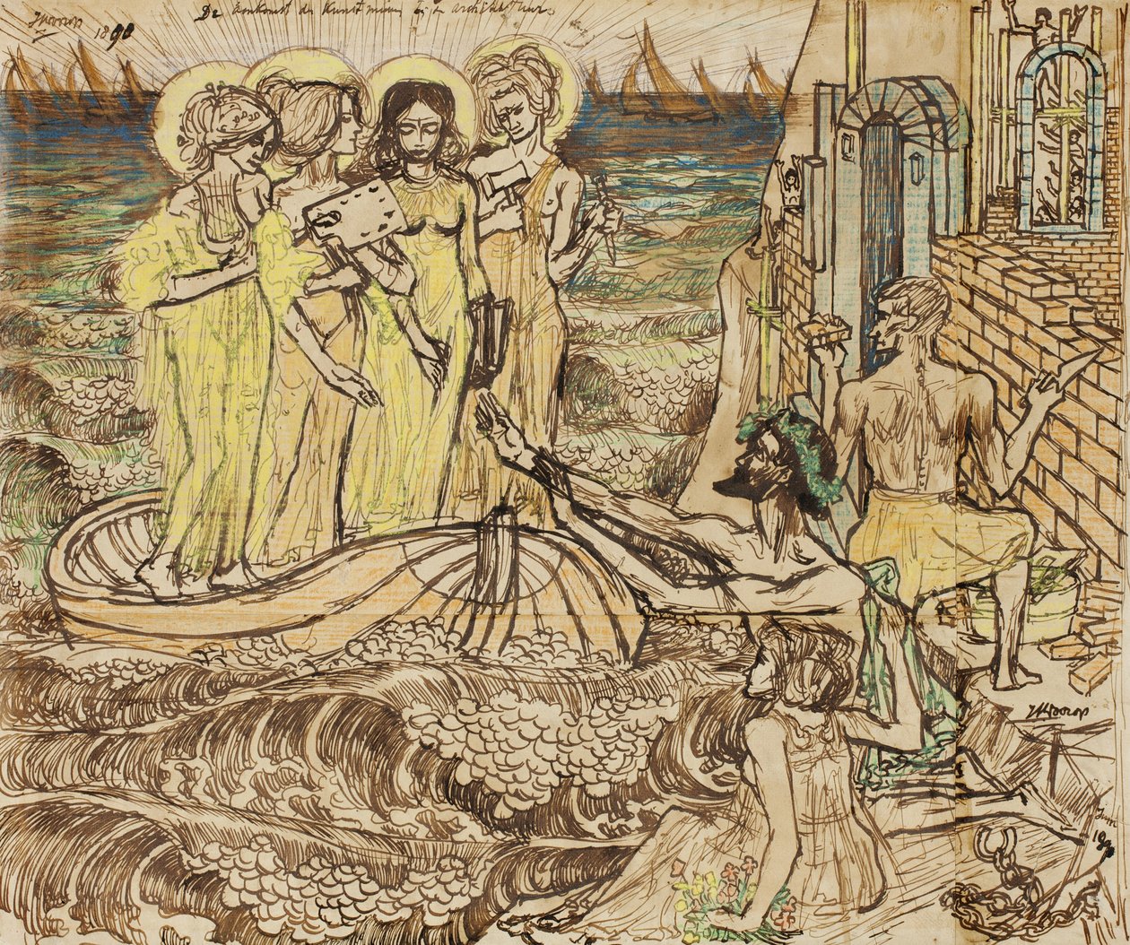Taiteen muusojen saapuminen arkkitehtuuriin, 1890 tekijältä Jan Toorop